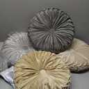 Kathfly Set of 4 Decorative Round Pleated Throw Pillows, Classy Velvet Pumpkin Round Throw Pillows, Decorative Floor Pillow for Bed Chair Home Sofa Decor, 14" Diameter(Multicolor)