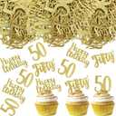 30 Pcs Happy Birthday Cupcake Toppers Glitter Fifty Happy 50th Birthday 30 Pcs Confetti Table Scatter Confetti Decorations for Birthday Party Baby Shower DIY Arts and Crafting GoldenTwo-Sided (Golden9)