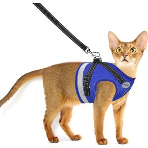 Cat Harness and Leash for Walking, Kitten Escape Proof Harnesses, Adjustable Reflective Puppy Harness with Leashes Set, Easy Adjustable Soft net Breathable Pet Safety Vest (S (Chest: 9" - 11"), Blue)
