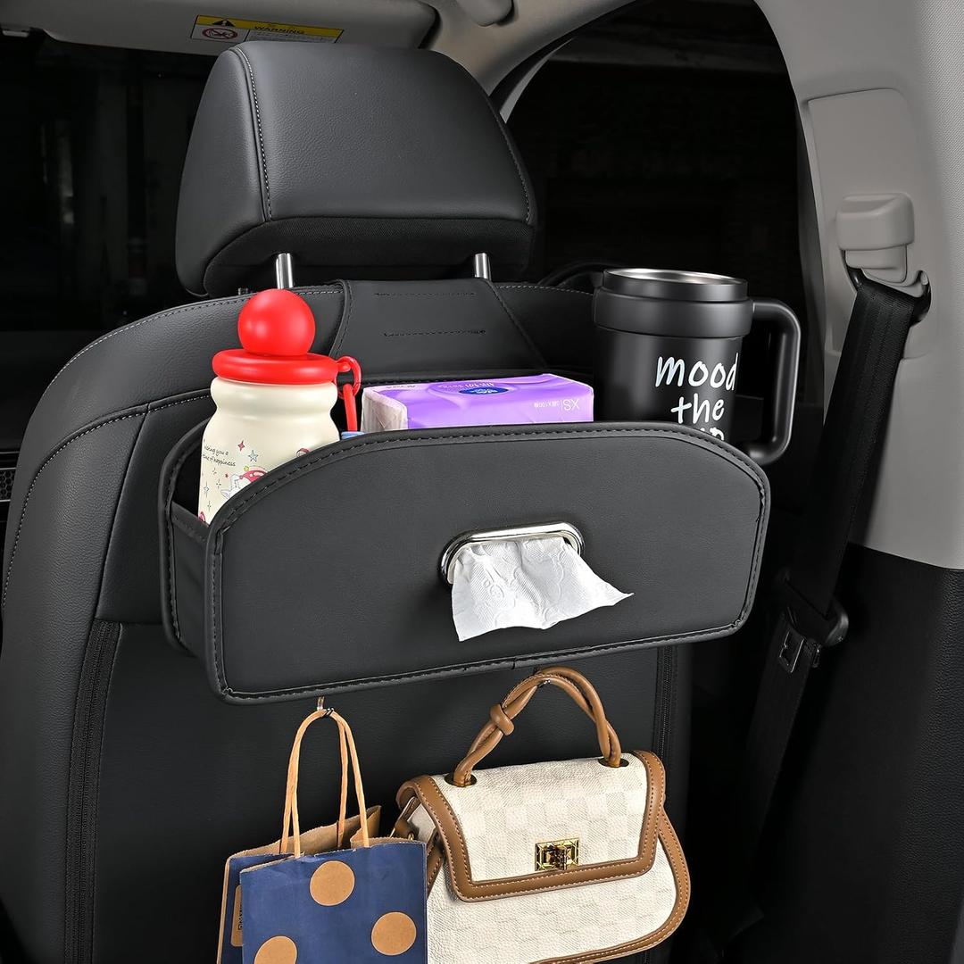 Backseat Seat Car Organizer, Multifunctional Adjustable Car Organizers and Storage, Universal Car Seat Organizer, Car Tissue Organizer with Cup Holder, Black (1 Pack)