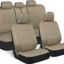 BDK PolyPro Car Seat Covers Full Set in Solid Beige, Front and Rear Split Bench Seat Covers for Cars, Easy to Install Car Seats Cover Set and Accessories for Auto Trucks Van SUV - Solid Beige