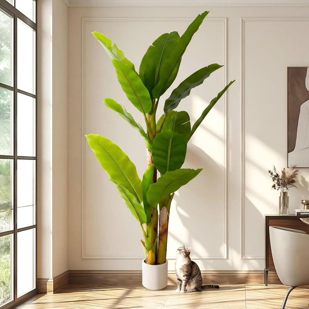 6ft Artificial Banana Tree Extra Tall Fake Plants Indoor for Living Room Large Faux Tree High End Realistic Floor Plant Big Silk Tree for Home Office Pet Friendly Large Indoor Plant Tropical Decor
