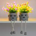 Cute Fake Plants, Flower Pots with String Lights, Fake Plants Artificial For Desk Dcor, Office Decor for Women, Shelf Decor for Gift, Bathroom Small Plants Decoration, Mini Plants Window Sill Decor