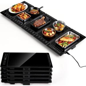 Electric Warming Tray, 41"x15" Food Warmer for Parties Buffets, 3-in-1 Modular Warming Mat Adjustable 86-248 Temperature & 24H Timer, Glass Surface Warming Chafing Dishes for Catering Gathering