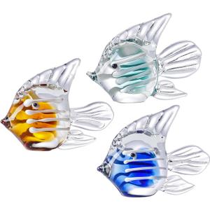LONGWIN Miniature Blown Glass Fish Figurines Collectible Decor for Home, Handcrafted Glass Sea Animal Sculpture, Set of 3