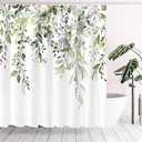 Tititex Eucalyptus Shower Curtain Sets, Watercolor Leaves on The Top Plant with Floral Bathroom Decoration 72x78 Inch with Hooks