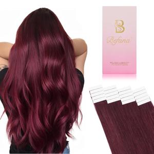 Red Tape in Hair Extensions Human Hair, 24 inch 20 Pcs #99J Burgundy Human Hair Extensions, Straight Silky 50g Dark Red Tape ins