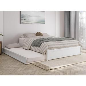 AFI, Barcelona Queen Panel Platform Bed with Twin XL Trundle, White