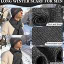 Mens Hat and Gloves Set, Warm Beanie Knit Long Scarf Fleece Lined Winter Hats Touchscreen Gloves for Men (Style A-grey Black)
