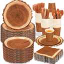 400 Pieces Camping Wood Grain Slice Party Supplies Set Paper Plate Cup Napkin for Camping Woodland Baby Shower Lumberjack Birthday Featuring a Round Wooden Slice Die Cut Edge Design Serve 50