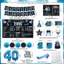 40th Birthday Decorations for Men, Black Blue Vintage 1986 Happy 40th Birthday Banner Backdrop Balloons Sash Card Cake Table Topper Hanging Swirls Paper Pompoms, 40 Years Old Party Supplies 20pcs