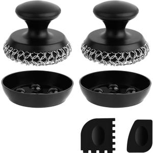 2PCS Cast Iron Scrubber Cleaner, Chainmail Scrubber for Cast Iron Pan Skillet, Dish Scouring Pad, 316 Stainless Steel Brush/Scraper for Metal Skillet Scrubbing, Wok, Dutch Oven Cleaning Kit - Thick