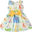 RETSUGO Little Girl A-Line Dresses Bowknot Dress for Baby Girls Casual Toddler Girl Dresses for Party Girl Dress 1-8 Years (6-7 Years)