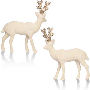 SY Super Bang 2PCS Velvet Reindeer Christmas Decorations, Beige Flocking Deer Figurine Statue Table Decorations, for Home Holiday Xmas Gift Party Decor.