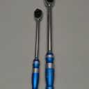 NEIKO 03006A Flat Head Ratchet Set - 3 Piece Low Profile 1/4, 3/8, 1/2 Inch Drive, 90 Teeth, Anodized Textured Grip Handle, Long Handle, Sealed Head, Cr-Mo