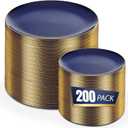 bUCLA 200PCS Blue Plastic Plates - Navy Blue Disposable with Gold Rim Include 100 Each (10 inch Dinner & 7 inch Dessert) Plates, Ideal for Party, Gathering and Hanukkah