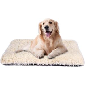Machine Washable Dog Bed, Deluxe Plush Dog Crate Pad and Cat Bed, Anti-Slip Bottom Kennel Pad Mat, Fuzzy Pet Beds for Large, Medium, Small Dogs Breeds (Ivory, 36.0" L x 24.0" W x 3.0" Th x 1 Pack)