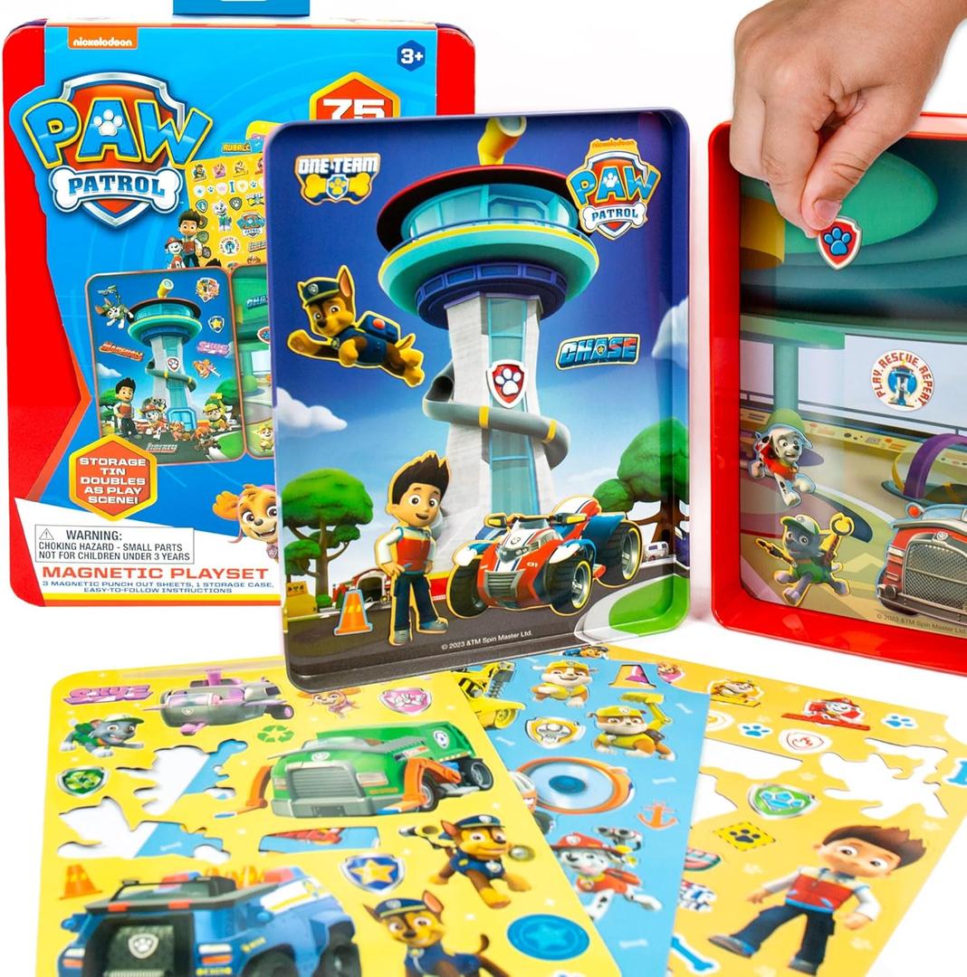 Paw Patrol Magnetic Playset, 75 Mix & Match Dress Up Magnets, 2-in-1 Storage Tin & Play Space, Fun Paw Patrol Toy for Kids 3 & Up, Great Travel Activity for Kids and Toddlers, Paw Patrol Activities