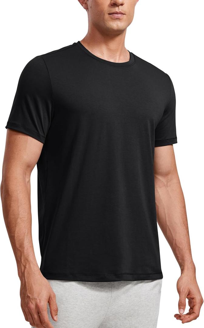 CRZ YOGA Mens Short Sleeve Shirts Quick Dry Workout Classic Fit T-Shirt Casual Daily Comfy Tee Tops (Large, Black)