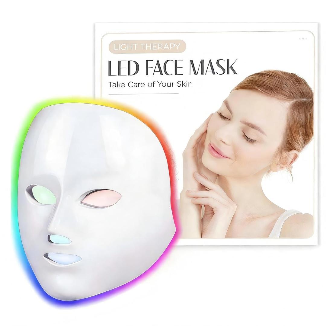 SDKWDH LED Face Mask Light Therapy, Red Light Therapy Mask with 7 Colors, 850nm Infrared & Red Light Therapy for Face, Portable Anti-Aging Skin Rejuvenation Tool with Timer for Home Use