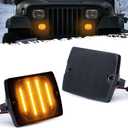 Partsam 2Pcs Front Turn Signal Lights Lamps Assembly Amber 24LED Signal Light w/White DRL Compatible with Wrangler YJ 1987-1993 with 3157 Plug and 1157 Plug, Smoke Lens