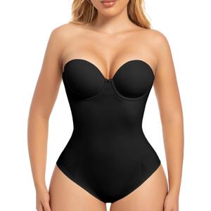 Slimers Strapless Shapewear Seamless Bodysuit - Tummy Control Sculpt Body Shaper : Removable Straps Butt Lifting Shapewear (Black, M)