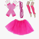 Party Rosy Neon Bead Necklace Fingerless Fishnet Gloves Tutu Skirt Complete Costume Accessories for Themed Events Dance Shows Halloween
