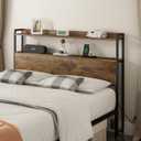 Adjustable Full Size Headboard with Outlets, USB Ports,Type-C LED Lights, and Storage, Rustic Brown, Sturdy Bed Frame Headboard for Enhanced Comfort and Functionality, Full Size