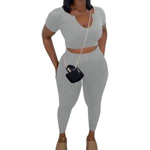 Nimsruc 2 Piece Sets For Women Sexy Casual Workout Crop Short Sleeve Long pants Leggings Sets Summer Active Wear M