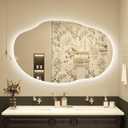 Irregular Backlit LED Bathroom Mirror for Wall 48"x30", Asymmetrical Lighted Vanity Mirror with Light, 3 Colors and Stepless Dimmable, Shatterproof, Defogger, Memory (Vertical or Horizontal)