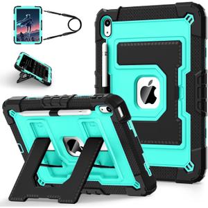 for iPad (A16) 11 Inch 11th /10th Generation 10.9 Inch Kids Friendly iPad Case 10th Generation with Shoulder Strap,Heavy Duty Shockproof Cover for i Pad 11th/10th Gen,Black Mint