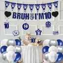 10th Birthday Decorations Banner Boys - 28 Pcs Blue Bruh I'M 10 Pre-Strung Banners Hanging Swirls Latex Balloons Sash Cake Topper Set for Kids 10 Year Old Boy Party Decor Supplies