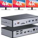 TobenONE DisplayLink Docking Station 3 Monitors with 3 HDMI (4K@60Hz), USB C Docking Station with 120W Charger, for MacBook Pro/Air, Thunderbolt 4/3, USB-C Windows (2 DP, 6 USB, Ethernet, SD/Micro SD)