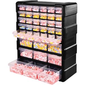 Elevon Hardware and Craft Cabinet 14.8" W x 6.3" D x 18.7" H, 39 Drawers, Black