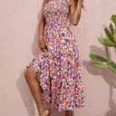 BTFBM Summer Dresses 2026 Spring One Shoulder Floral Flowy Sundresses for Women Sleeveless Smocked Boho Beach Maxi Dress (Purple, XL)