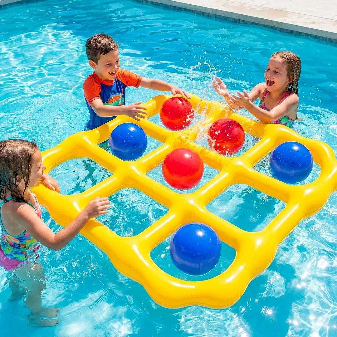 Tic-Tac-Toe Pool Toys Game Set, Giant Inflatable Floating Board Set with 10 Balls, Pool Toys Party Game for Kids Adults Teens, Summer Water Party Backyard Beach Yard Field Day Outdoor Activities
