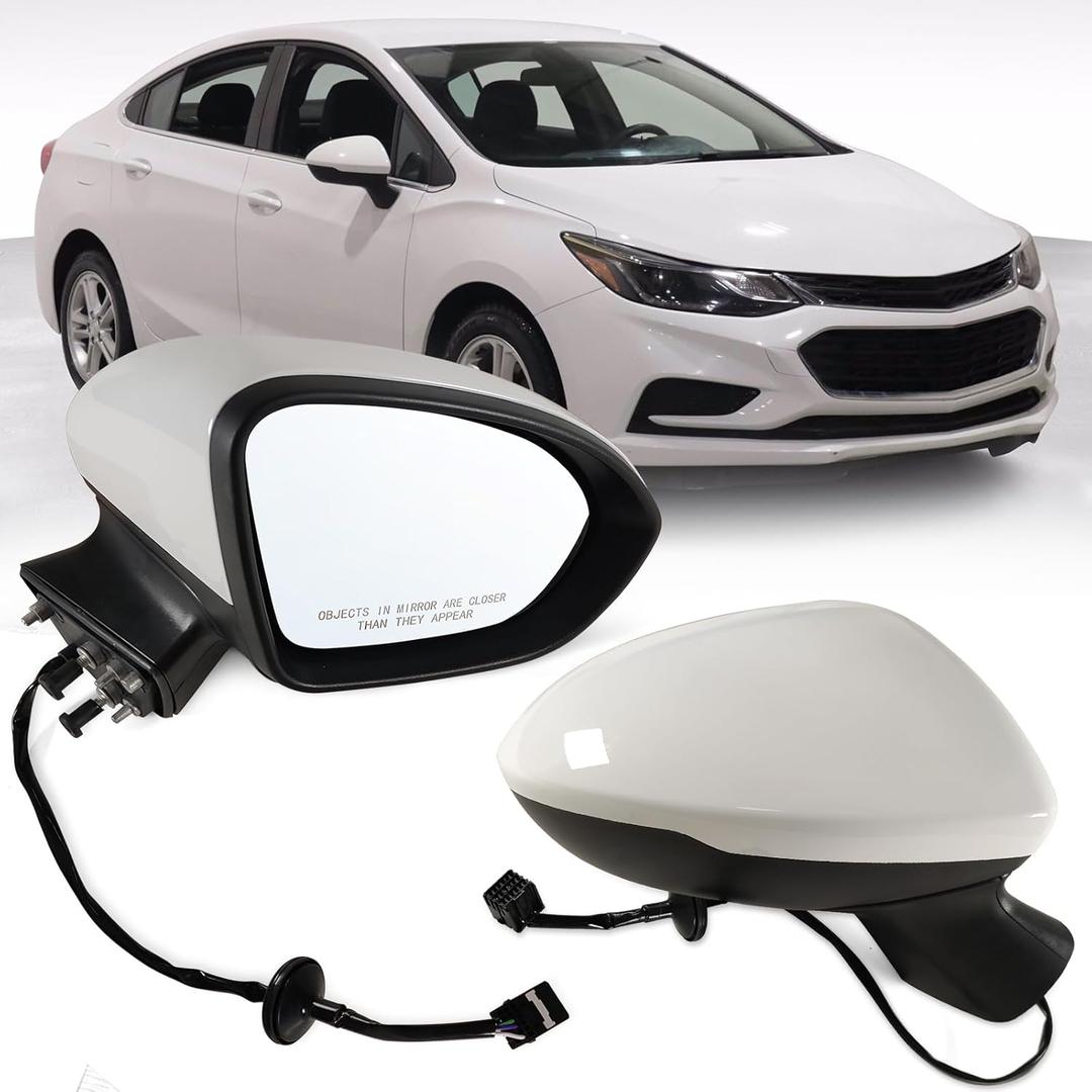 Right passenger side Mirror Fits 2016-2019 Chevy Cruze Sedan/Hatchback with Power Glass Without Heated without turn signals without Blind Spot, Match Summit White Replace GM1321541(3Pins)