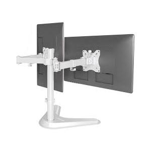 Claiks Dual Monitor Mount, Ergonomic Adjustable Monitor Arm for Max 32 inch Screens, Adjustable Computer Monitor Stand up to 40 lbs, VESA Mounting Holes 75&100mm, White