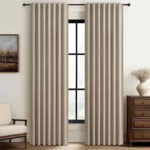 GreyBeige Modern Neutral 90 Inch Blackout Sliding Glass Door Curtains Light and Draft Blocking Drapes for Living Room Traverse Ring Top Back Tab Heavy Duty Lined Linen Burg Cottagecore Nursery 2 Pack