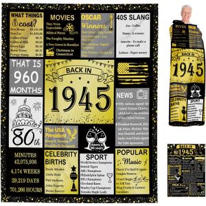 Asija 80 Year Old Birthday Gifts Men Women, Back in 1945 Birthday Blanket Gifts for Him, Best Blanket Presents for 80th Men, 1945 Birthday Blanket Presents 60"x50"