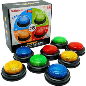 8-Pack Buzzers for Trivia Games, Answer Buzzers for Classroom, Family Feud Jeopardy Buzzer, Game Buzzers with Lights and Sound for Classroom