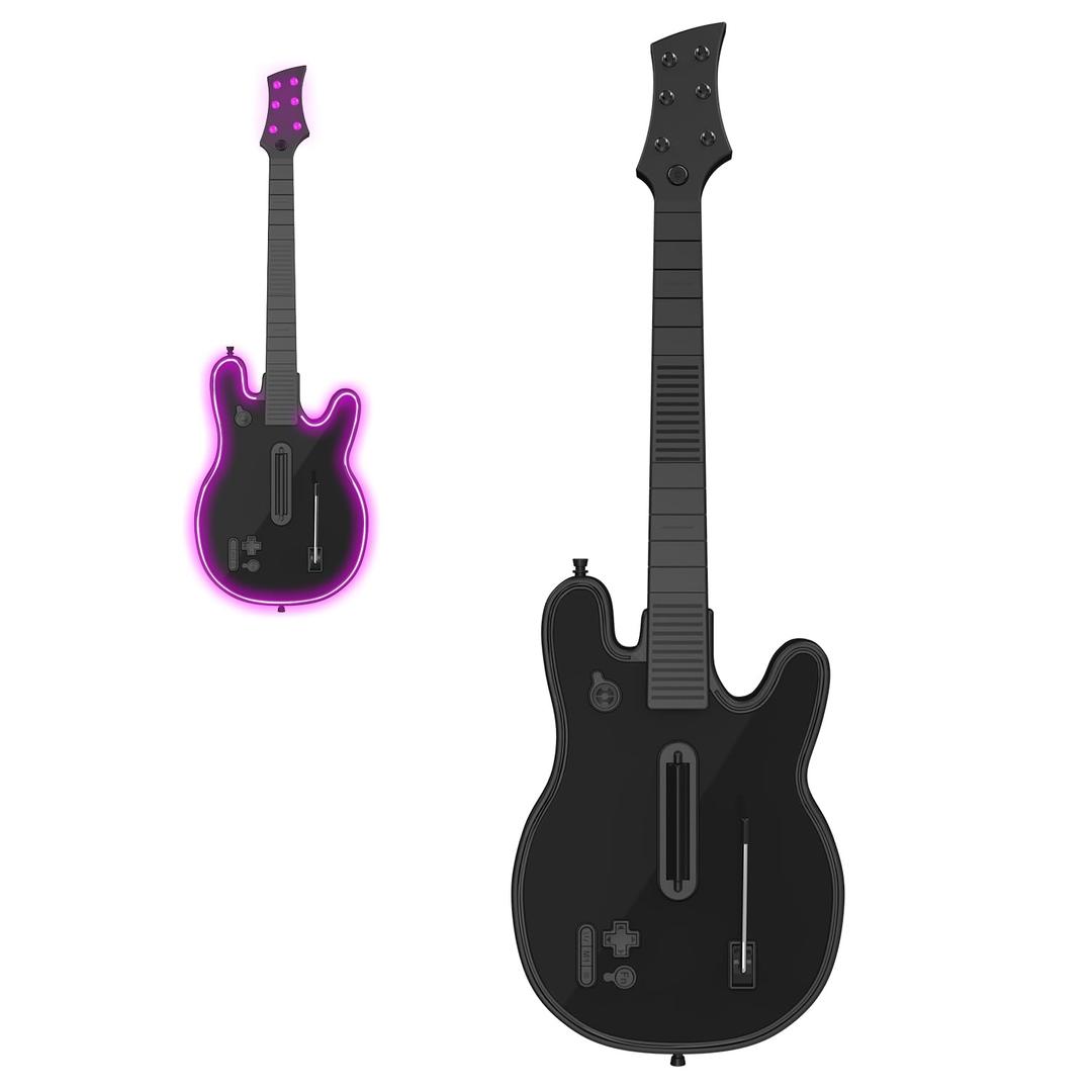 JJDWIN Wireless Guitar Hero Controller for PS4/PS3/PC with RGB Light, Rock Band & Clone Hero Games, Fortnite Festival with Strap & Wireless Dongle,Black