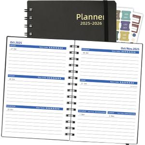 2025 Planner Weekly & Monthly, 18 Months Daily Planner 2025-2026, Jul.2025-Dec.2026, Calendar Agenda Planner with Tabs Sticker, A5 Size, 100GSM Paper, Black