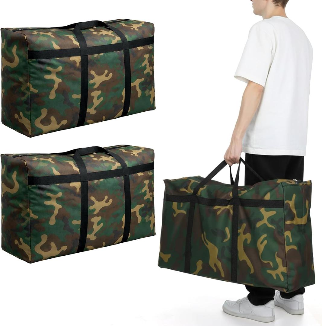 2 Packs Camouflage Extra Large Moving Bags,100L Extra Large Storage Bags, 600D Oxford Cloth, Waterproof, Double Zipper, Reusable for Travel, Camping, College Moving
