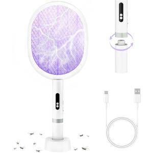 Electric Fly Swatter Racket, PALONE 4000V Detachable Bug Zapper with Type-C Rechargeable Base, Powerful Dual Modes Fly Zapper Racket, Mosquito Killer for Indoor Outdoor, 1 Pack