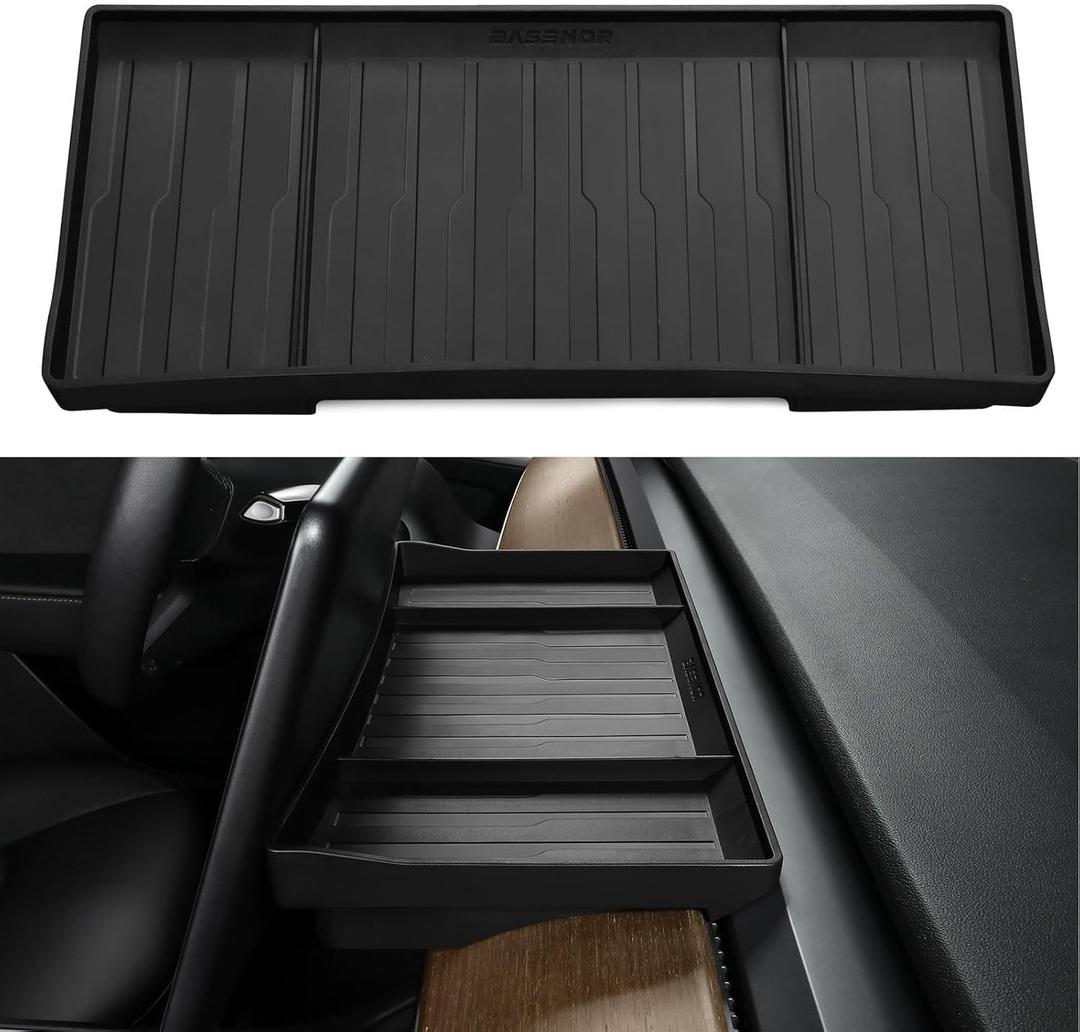BASENOR Tesla Model Y Model 3 Center Console Behind Screen Storage Box, Dashboard Hidden Organizer Tray Sunglasses Holder for 2017-2023 Model 3 2020-2024 Model Y Refresh