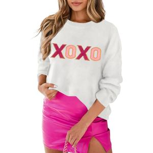 MARZXIN Women 2026 Casual Holiday Love Sweaters Round Neck XOXO Sweater St Patrick Tops Merry Christmas Heart Sweatshirt (White, M)