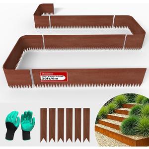 20ft. 6-Pack Cor-Ten Steel Landscape Edging - 40" L x 6" H Metal Edging for Landscaping with 6 Stakes, Hammer-in Garden Edging, Metal Landscape Edging for Flower beds, Lawn & Yard (Rusted)