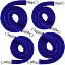 4PCS Blue Velvet Stanchion Rope 5 Ft Crowd Control Ropes Barrier with Silver Hooks for Party