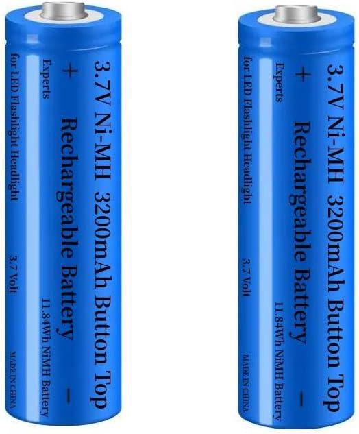 2 Pack 3200mAh Battery Ni-MH Rechargeable, 3.7 Button Top NiMH Batteries, High Capacity 3,7 Battery for LED Flashlight,Headlamp,Camera,RC Car,Mini Fans,etc, with Storage Box, Blue